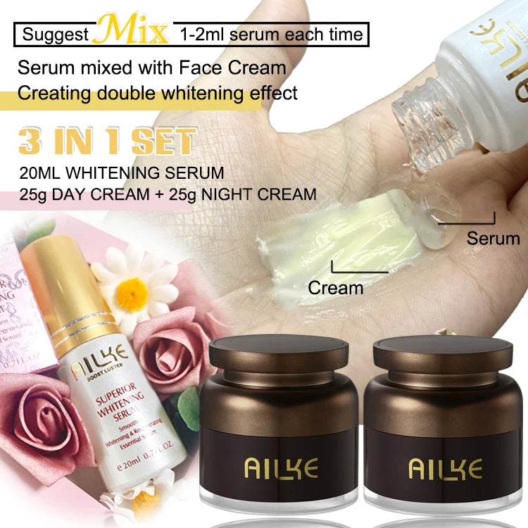 AILKE Hot Selling Face care creams sets Kojic Acid SPF UVA & UVB Sunscreen Facial Skin Whitening Moisturizer Anti Aging Wrinkles