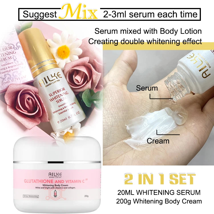 AILKE Whitening Skin Care Cream, Lightening Lotion, Remove Dark Spots With Glutathion, Shea Butter, Moisturizing Body Cream