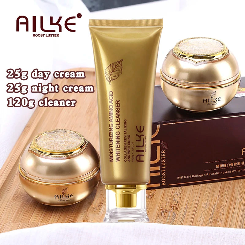 AILKE 24K gold facial essence glycerin liquid toner face skin cream whitening vitamin c brightening moisturizing beauty sets