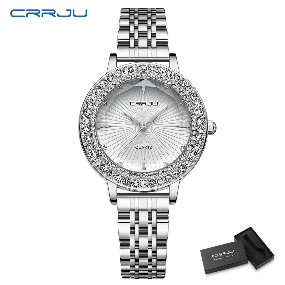 CRRJU Luxury Watch For Woman High Quality Diamond Ladies Quartz Watch Waterproof Stainless Steel Women Watches reloj