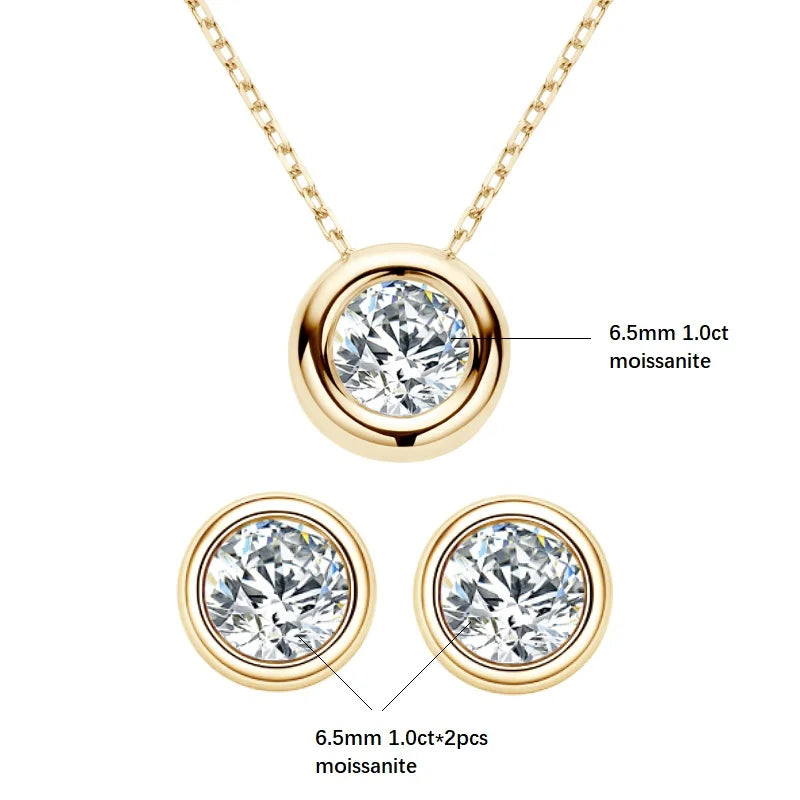 IOGOU Real 3ctw. D Color Moissanite Jewelry Set 925 Silver 18k Gold Plated Pendant Necklace Stud Earrings Set for Women Men Gift