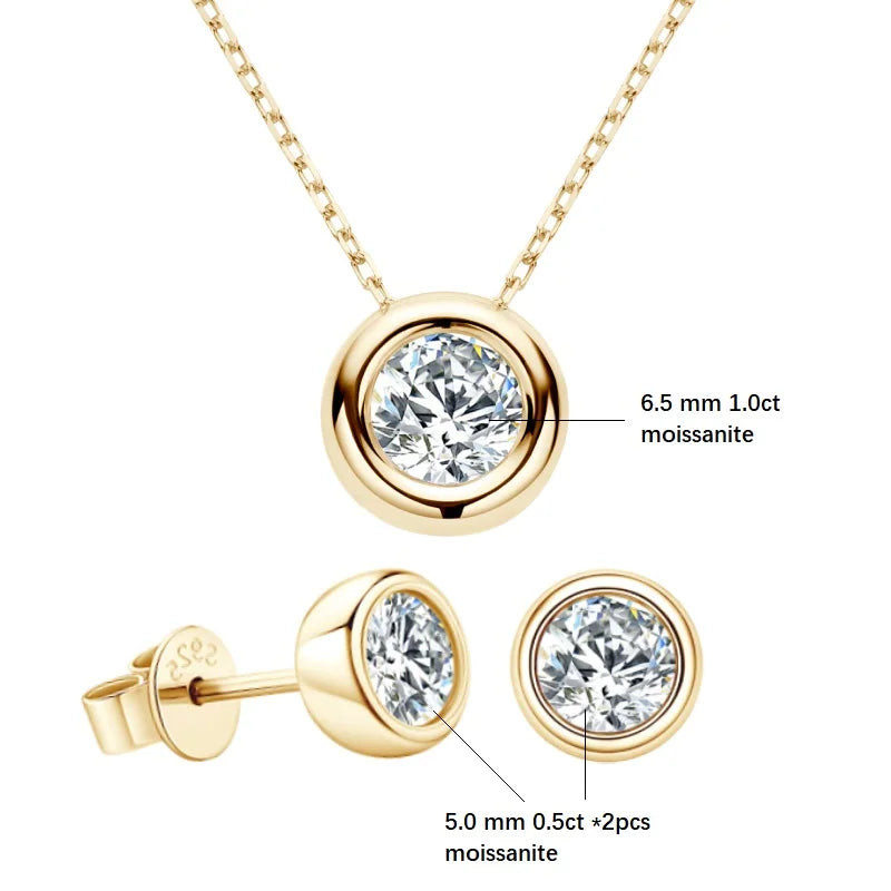 IOGOU Real 3ctw. D Color Moissanite Jewelry Set 925 Silver 18k Gold Plated Pendant Necklace Stud Earrings Set for Women Men Gift