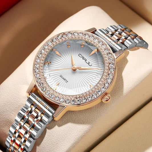 CRRJU Luxury Watch For Woman High Quality Diamond Ladies Quartz Watch Waterproof Stainless Steel Women Watches reloj