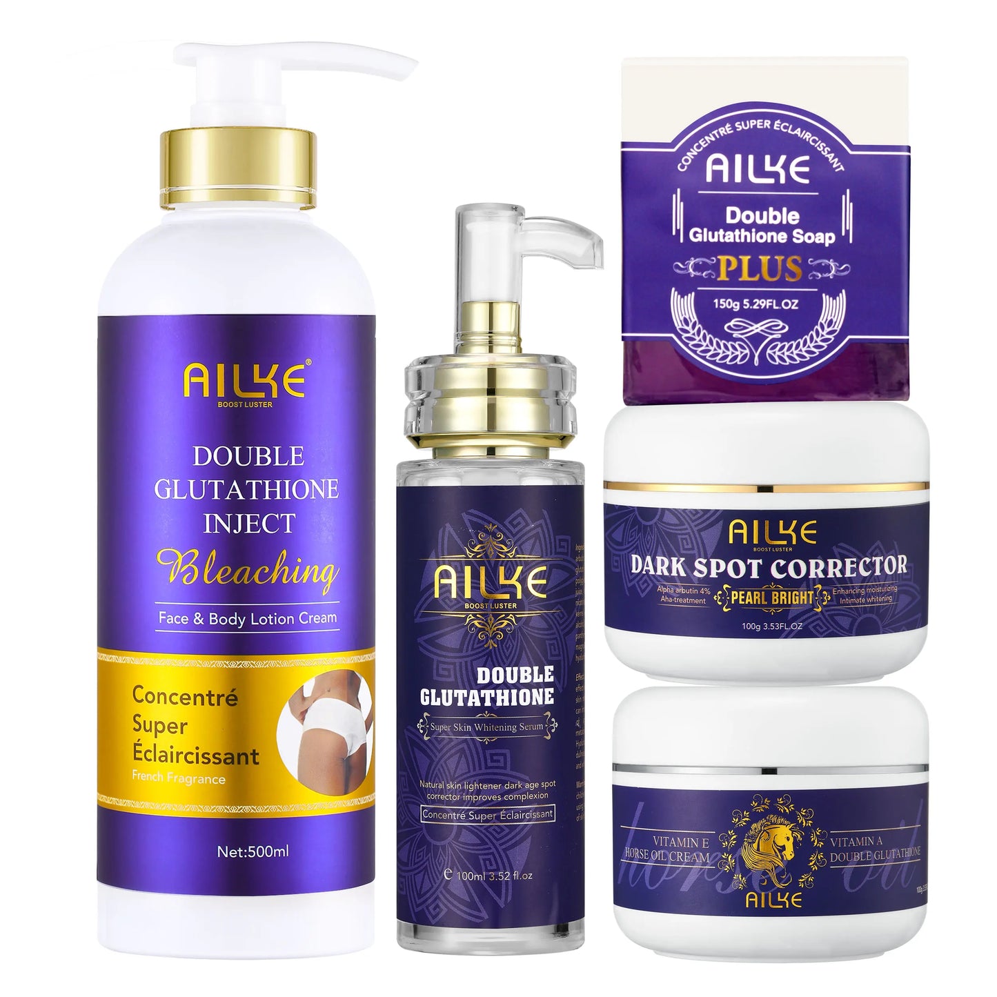 AILKE New Double Glutathione Brighten Skin Care Set, Lighten, Repair Skin, Clean Skin Dirty Range For Men and Women