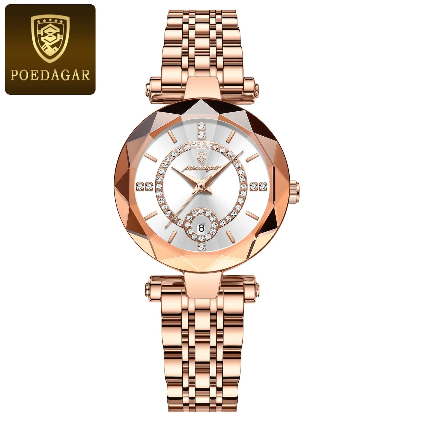 POEDAGAR Luxury Watch For Woman High Quality Diamond Ladies Quartz Watch Waterproof Date Stainless Steel Women Watches reloj+box