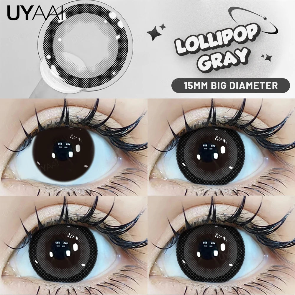 UYAAI Big Eye Black Lenses Colored Contact Lenses for Eyes 15mm/14.5mm Brown Natural Eye Color Len Gray Lenses Purple Lenses y2k