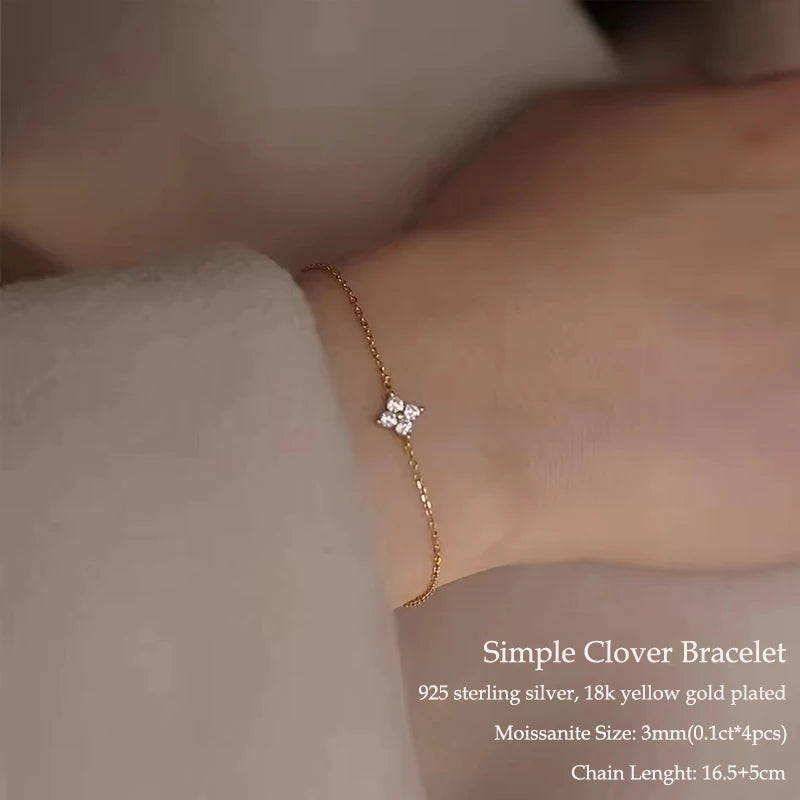 2025 Trend 3mm D Moissanite Pendant Necklace Adjustable 925 Silver Clover Flower Clavicle Chain for Women Girls Valentine's Gift