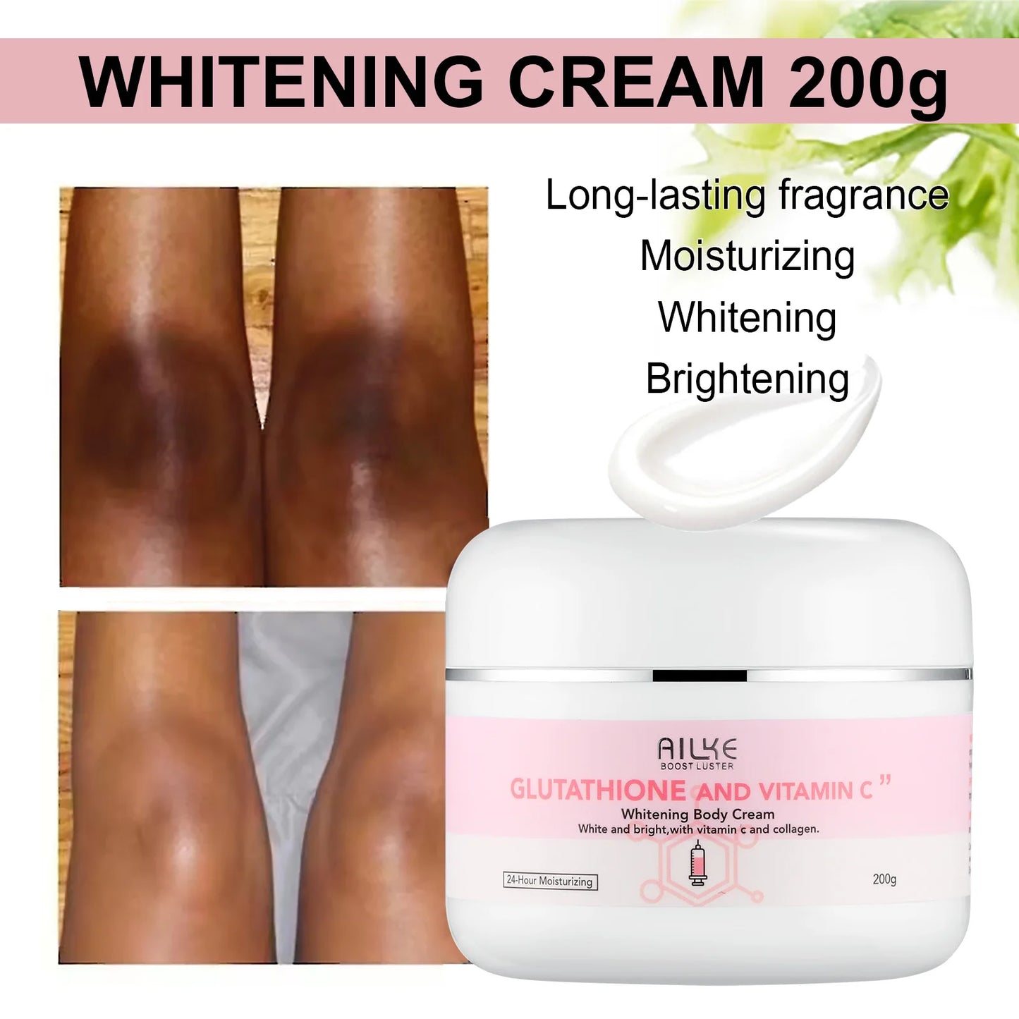 AILKE Skin Lightening Cream, Smooth Skin Glowing Lotion, With Glutathion, Shea Butter, Vitamin C, Moisturizing Body Cream