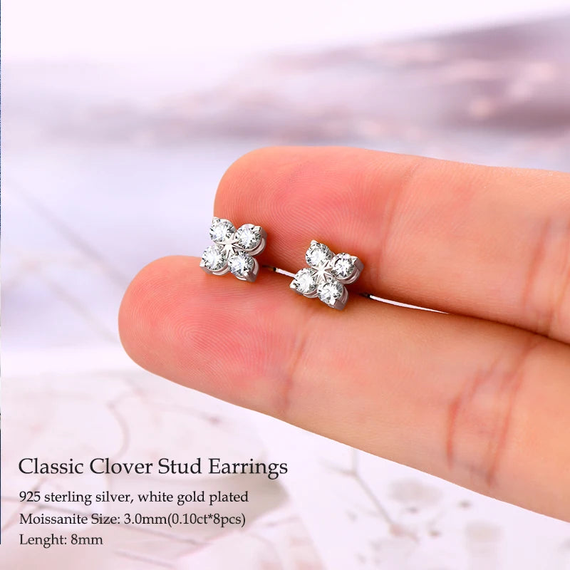 2025 Trend 3mm D Moissanite Pendant Necklace Adjustable 925 Silver Clover Flower Clavicle Chain for Women Girls Valentine's Gift