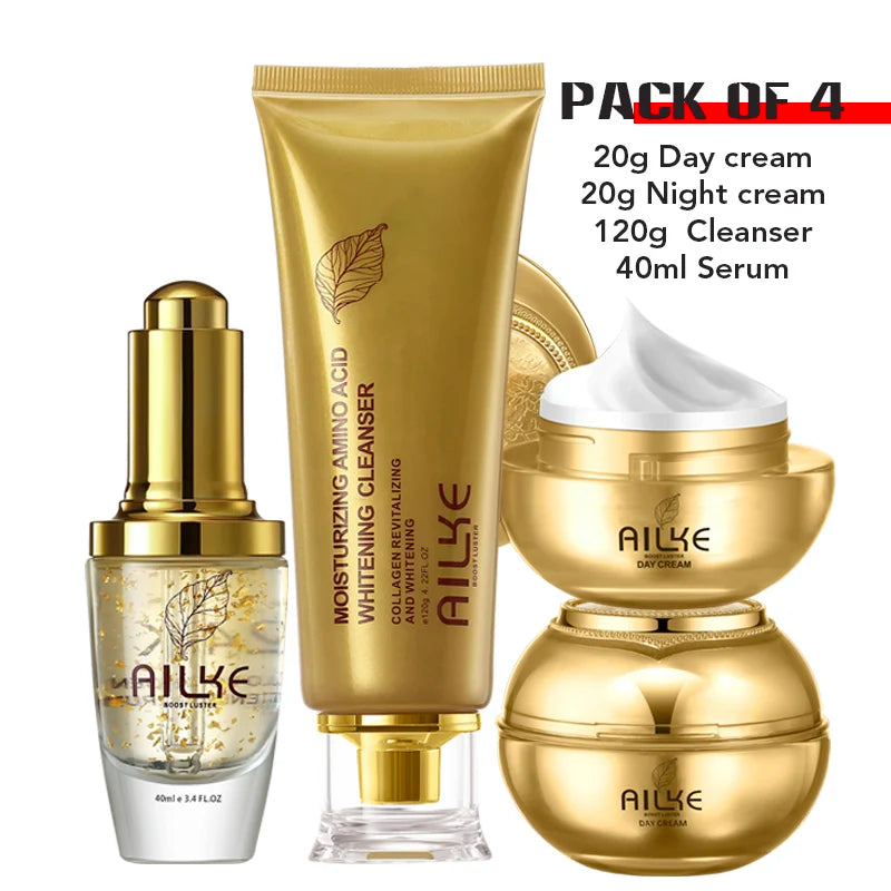 AILKE 24K gold facial essence glycerin liquid toner face skin cream whitening vitamin c brightening moisturizing beauty sets