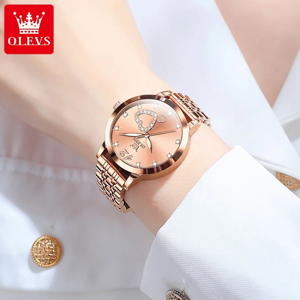 OLEVS Japan Quartz Women Watch Stainless steel Bracelet "Love" Dial Fashion Elegant Waterproof Luminous Quartz Watch for Ladies