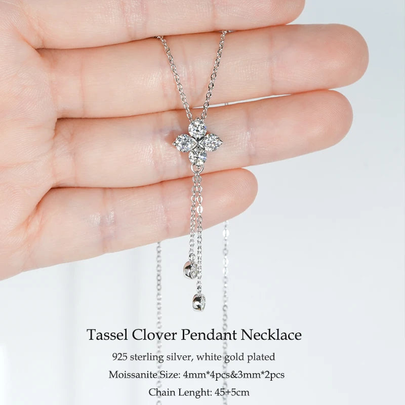 2025 Trend 3mm D Moissanite Pendant Necklace Adjustable 925 Silver Clover Flower Clavicle Chain for Women Girls Valentine's Gift