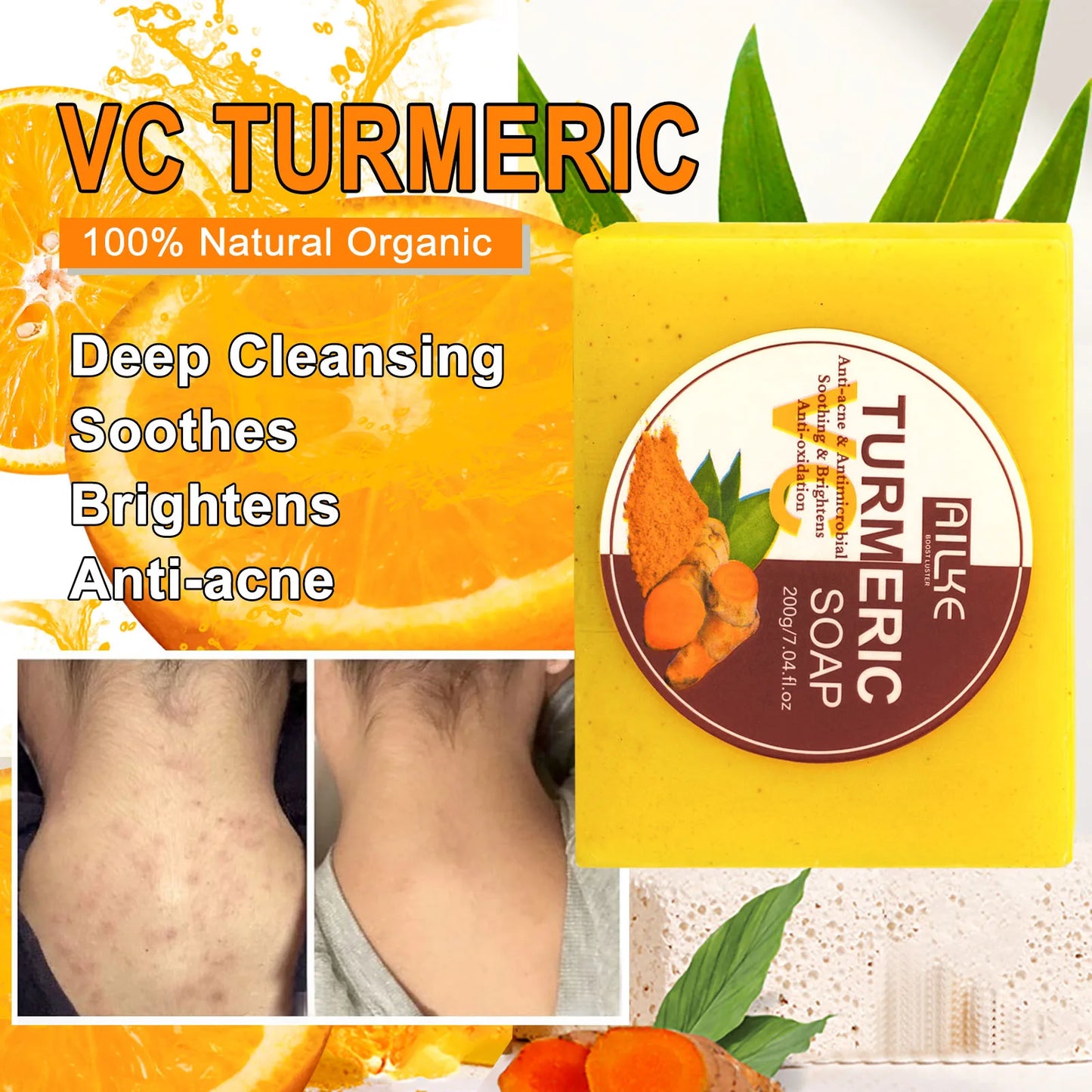 AILKE Organic Turmeric Skin Care Set, Brighten, Cleaning Skin, Reduce Acne, Whiten, Even Skin Tone, Improve Dry Skin