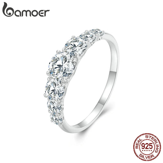 Bamoer D Color VVS1 EX Moissanite Ring Delicate Lab Diamond Ring 925 Sterling Silver for Women Engagement Wedding Jewelry