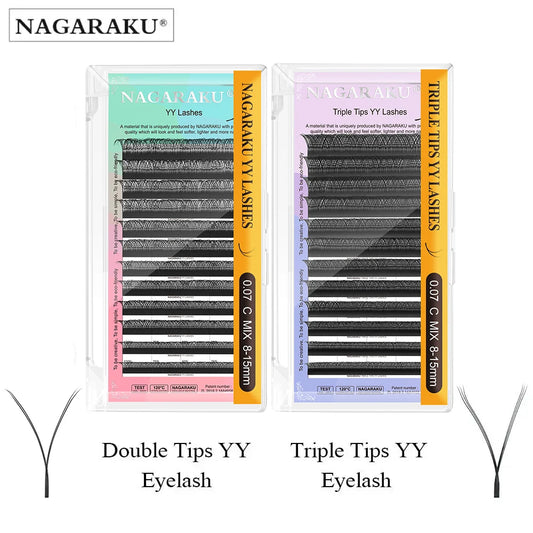 NAGARAKU YY Shape Double and Triple Tips Eyelash Extensions Hand Woven Premium Soft Natural Interlaced Makeup Mesh Net