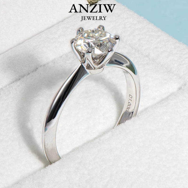 Anziw Classic 0.5ct 1.0ct D Color Moissanite Diamond Wedding Rings For Women S925 Sterling Silver Engagement Bands Fine Jewelry