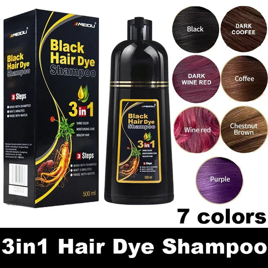 500ml Gray Hair Dye Darkening Shampoo 3in1 Instant Gray To Black Fast Natural Herbal Multiflorum Coloring Cover For Men Women