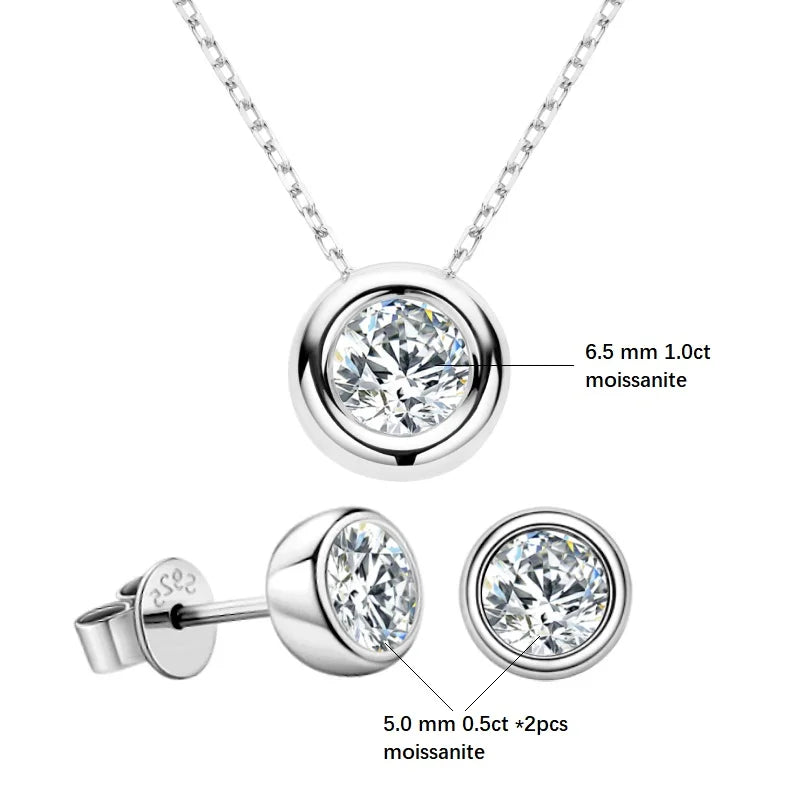 IOGOU Real 3ctw. D Color Moissanite Jewelry Set 925 Silver 18k Gold Plated Pendant Necklace Stud Earrings Set for Women Men Gift