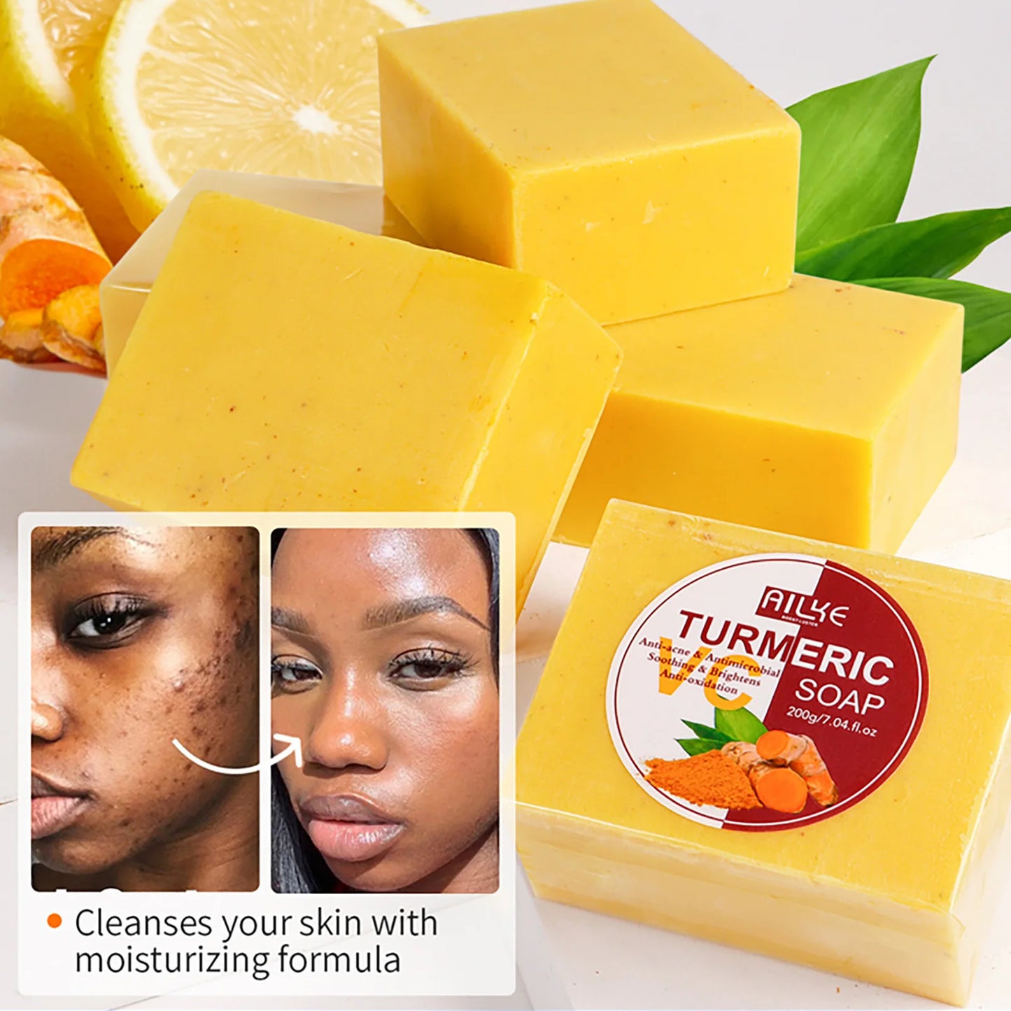 AILKE Organic Turmeric Skin Care Set, Brighten, Cleaning Skin, Reduce Acne, Whiten, Even Skin Tone, Improve Dry Skin