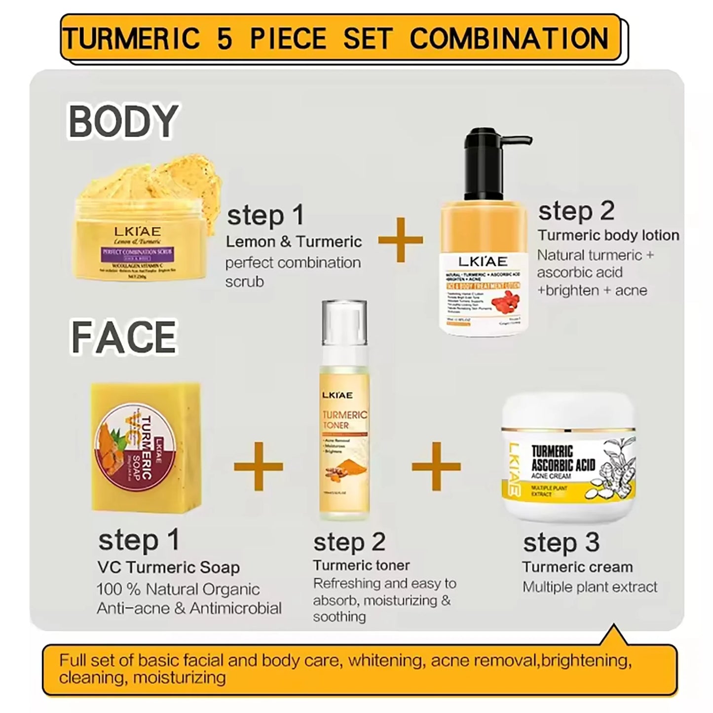 AILKE Organic Turmeric Skin Care Set, Brighten, Cleaning Skin, Reduce Acne, Whiten, Even Skin Tone, Improve Dry Skin