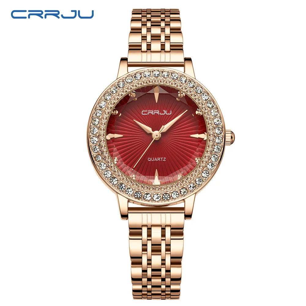 CRRJU Luxury Watch For Woman High Quality Diamond Ladies Quartz Watch Waterproof Stainless Steel Women Watches reloj