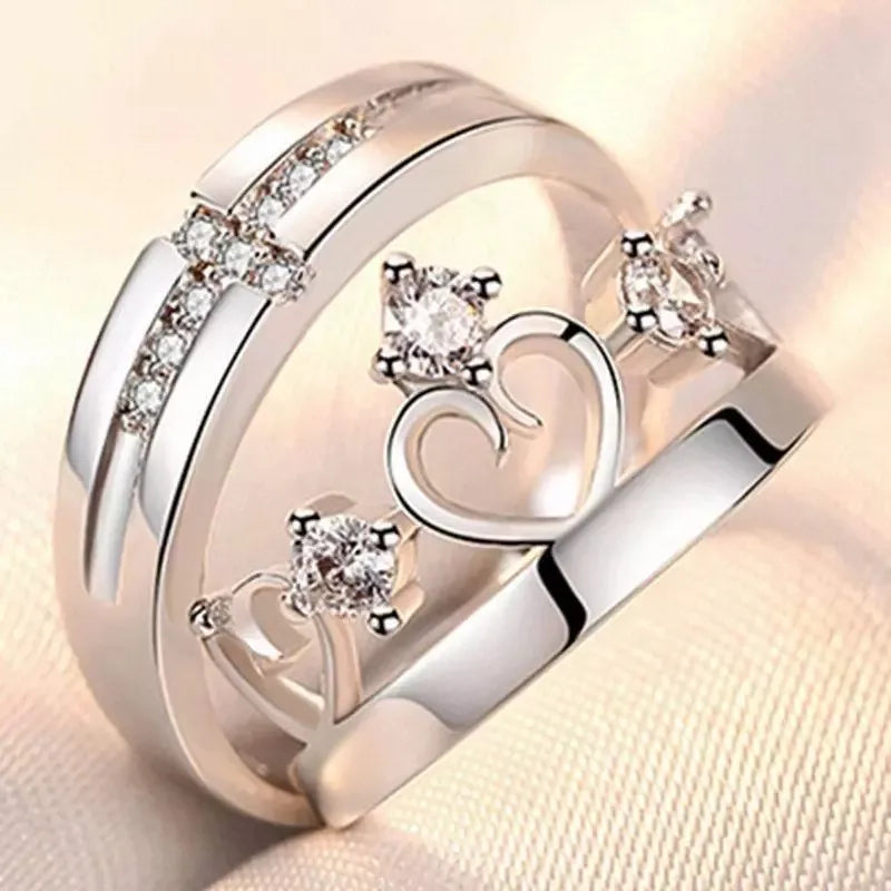 Luxury Zircon Couple Paired Rings For Women Men Exquisite Crown Flower Promise Adjustable Finger Ring Lover Wedding Jewelry Gift