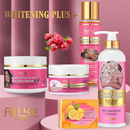 AILKE OEM Wholesale Smooth Brightening AHA Dark Spots Removal, Skin Whitening Anti Wrinkle Skin Care Set