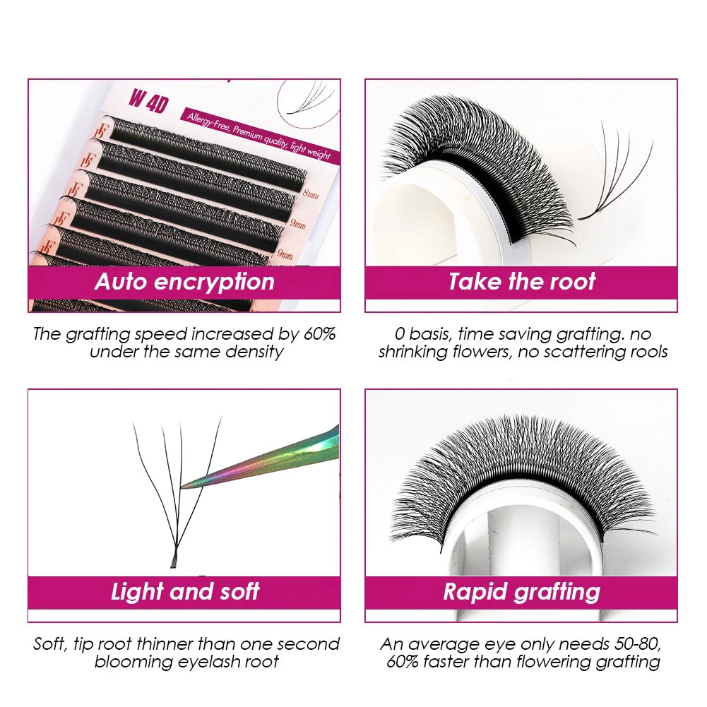 Fadvan 4D W In Shape Eyelash Extension Premade Volume Fans Soft Style Mink Easy To Embellish Natural False Eyelashes