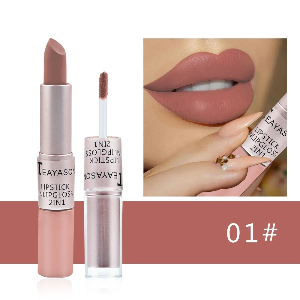 Long Lasting Velvet Matte Lipstick Double Head Lip Gloss Non-stick Cup Lip Gloss Tint Plumper Waterproof Lipstick Makeup