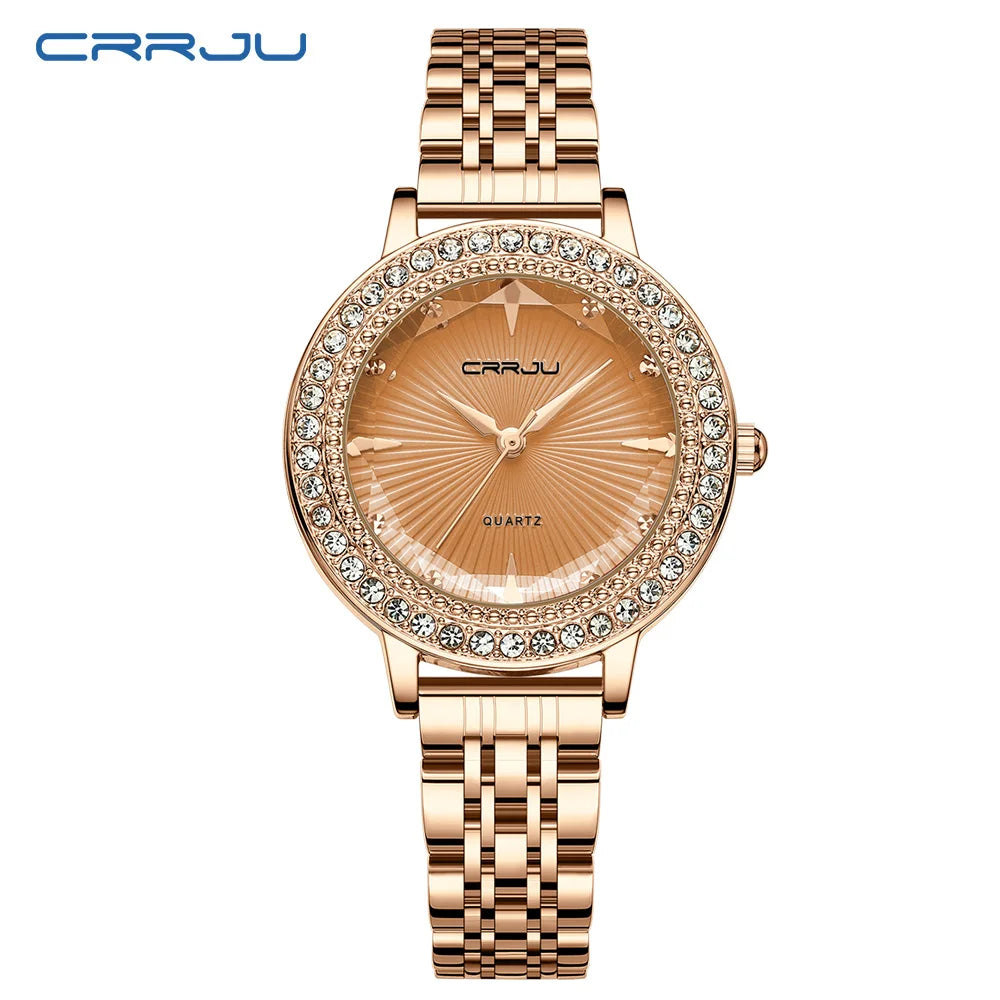 CRRJU Luxury Watch For Woman High Quality Diamond Ladies Quartz Watch Waterproof Stainless Steel Women Watches reloj