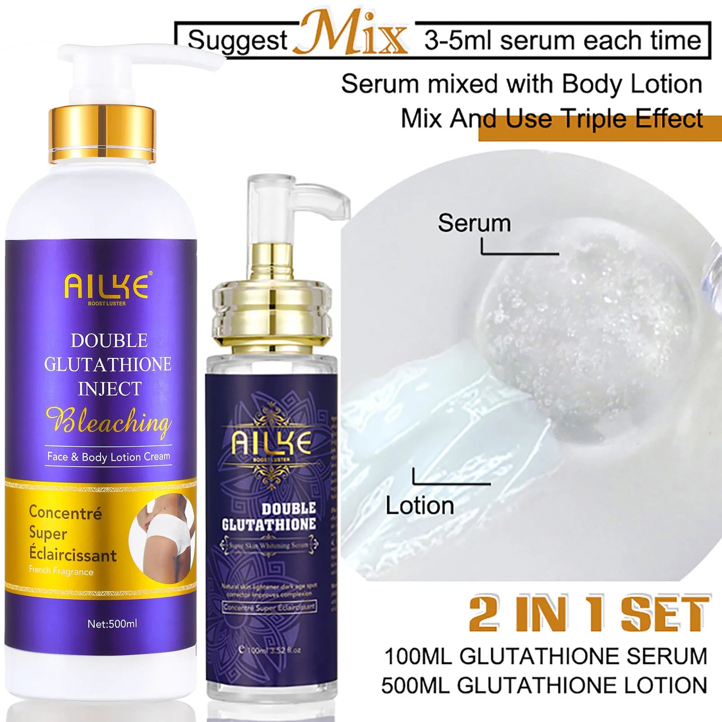 AILKE New Double Glutathione Brighten Skin Care Set, Lighten, Repair Skin, Clean Skin Dirty Range For Men and Women