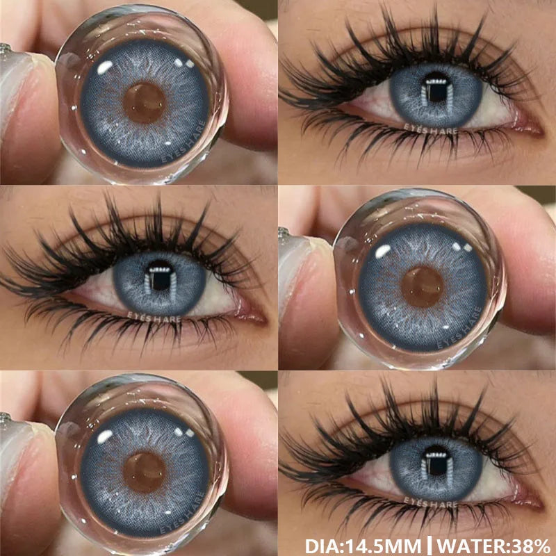 EYESHAE 1Pair Natural Colored Lenses for Eyes Fashion Blue Lenses Gray Contact Lenses Black Lense Colored Pupils for Eyes Yearly