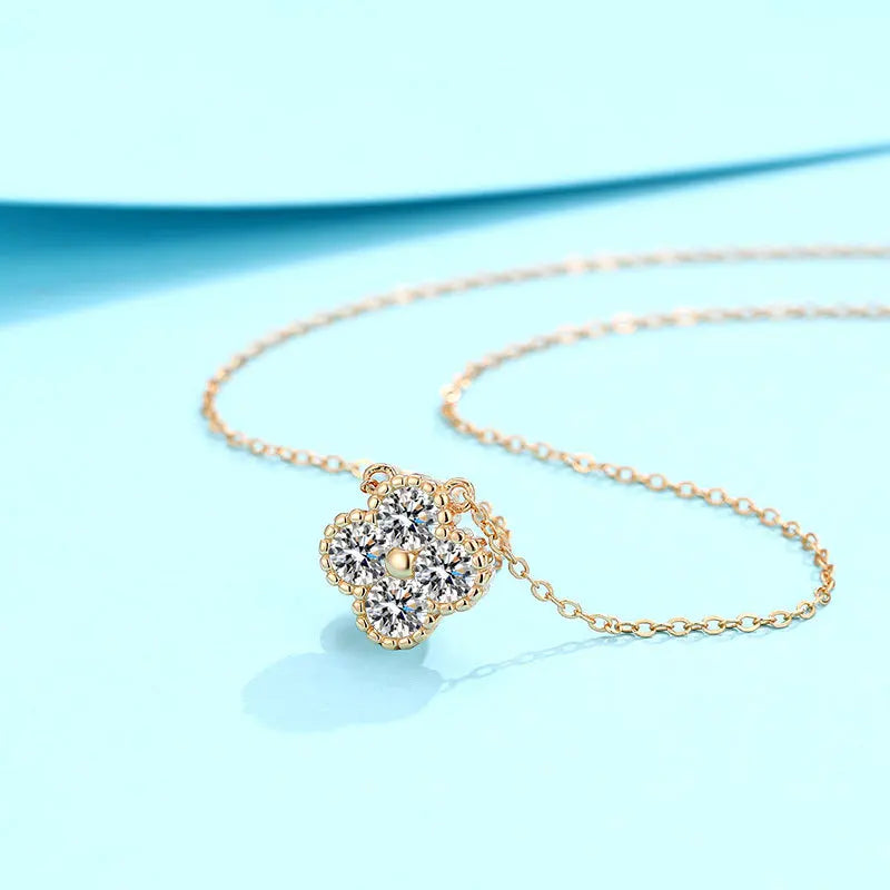 2025 Trend 3mm D Moissanite Pendant Necklace Adjustable 925 Silver Clover Flower Clavicle Chain for Women Girls Valentine's Gift