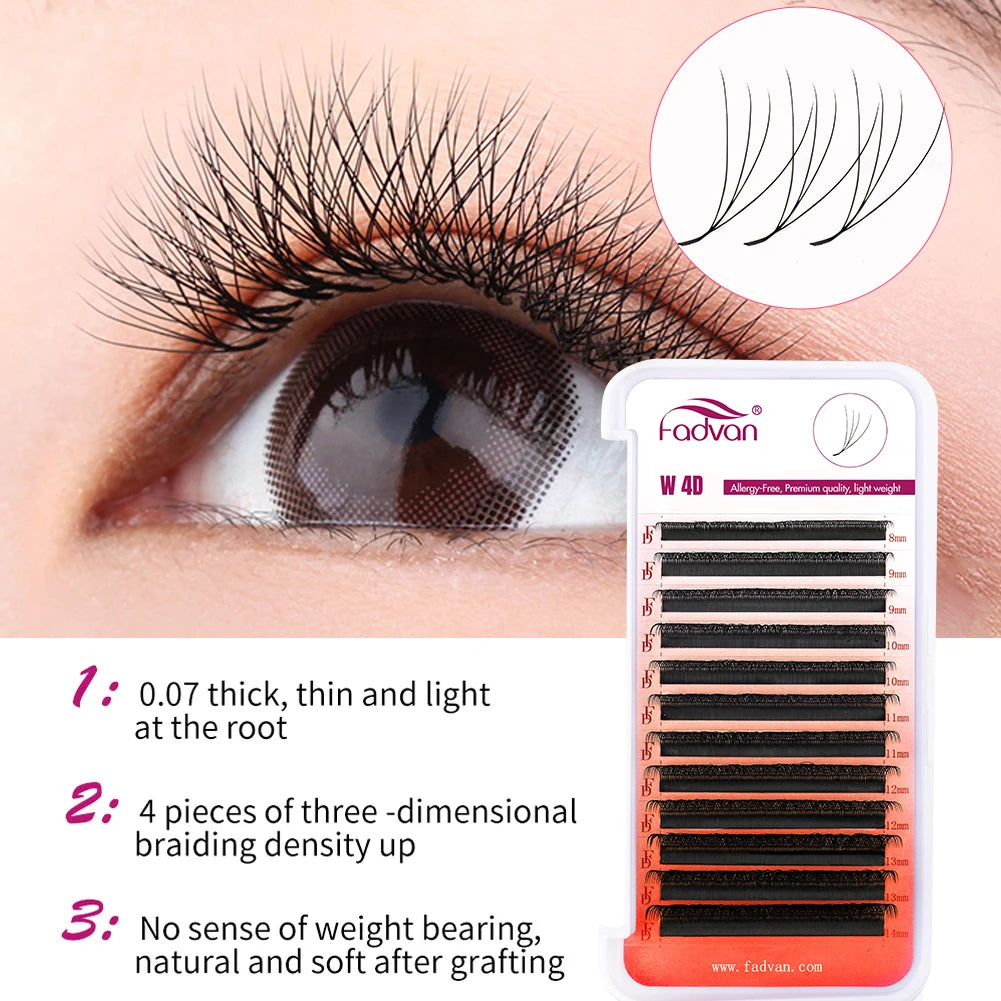 Fadvan 4D W In Shape Eyelash Extension Premade Volume Fans Soft Style Mink Easy To Embellish Natural False Eyelashes