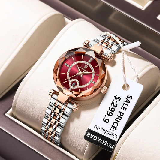 POEDAGAR Luxury Watch For Woman High Quality Diamond Ladies Quartz Watch Waterproof Date Stainless Steel Women Watches reloj+box