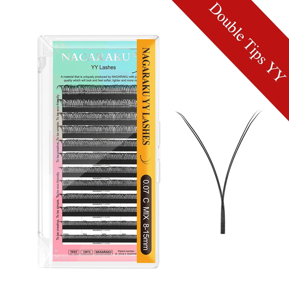 NAGARAKU YY Shape Double and Triple Tips Eyelash Extensions Hand Woven Premium Soft Natural Interlaced Makeup Mesh Net