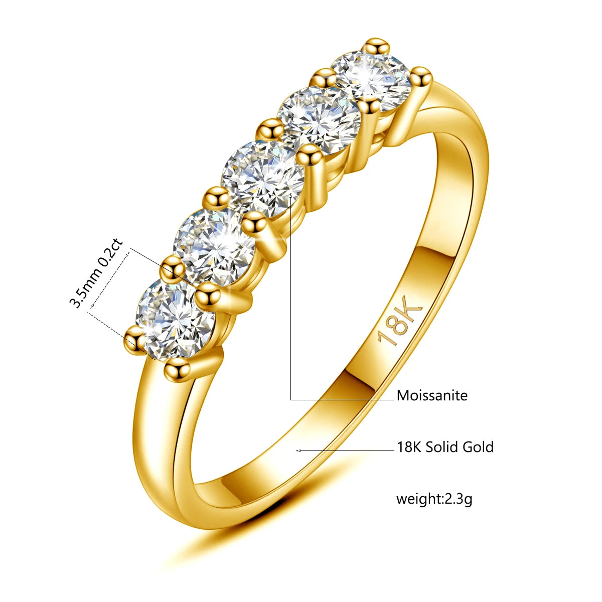 With Certficate Original Solid 18K Gold Moissanite Ring For Women 5 Stone AU 750 Luxury Wedding Jewelry With Stamp Gift Female