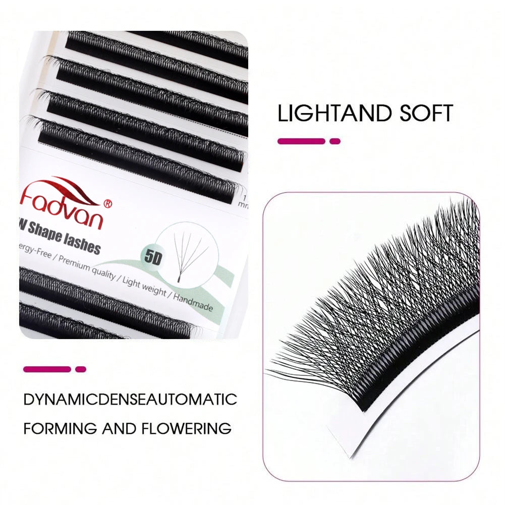 Fadvan 5D W Shaped Eyelash Extensions 0.07 D Natural Faux Mink Lashes Soft Professional Premade Volume Fan Eyelashes