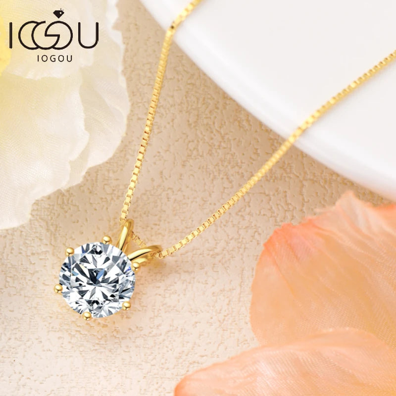 IOGOU Luxury 3.0 Carat Moissanite Pendant Necklaces for Women Real 925 Silver 1ct 2ct Diamond Necklace Engagement Jewelry Gifts