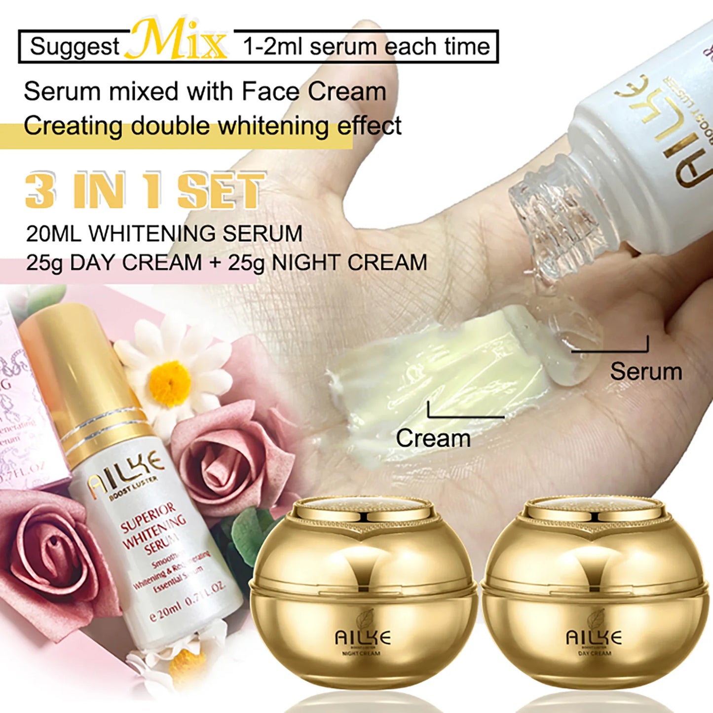 AILKE 24K gold facial essence glycerin liquid toner face skin cream whitening vitamin c brightening moisturizing beauty sets