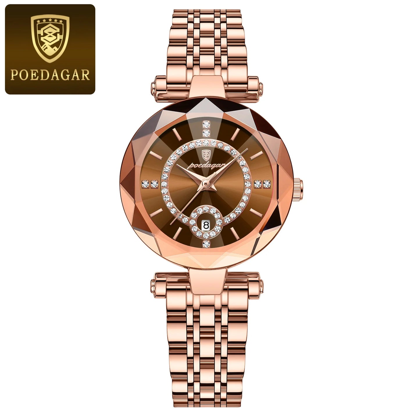 POEDAGAR Luxury Watch For Woman High Quality Diamond Ladies Quartz Watch Waterproof Date Stainless Steel Women Watches reloj+box