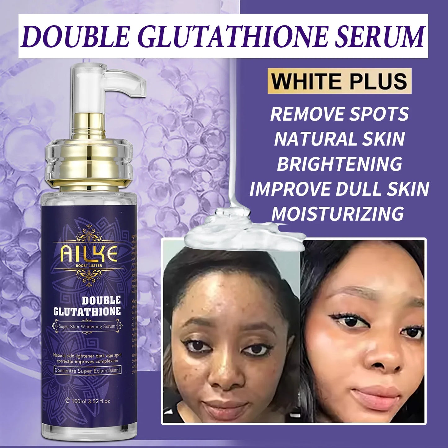 AILKE New Double Glutathione Brighten Skin Care Set, Lighten, Repair Skin, Clean Skin Dirty Range For Men and Women