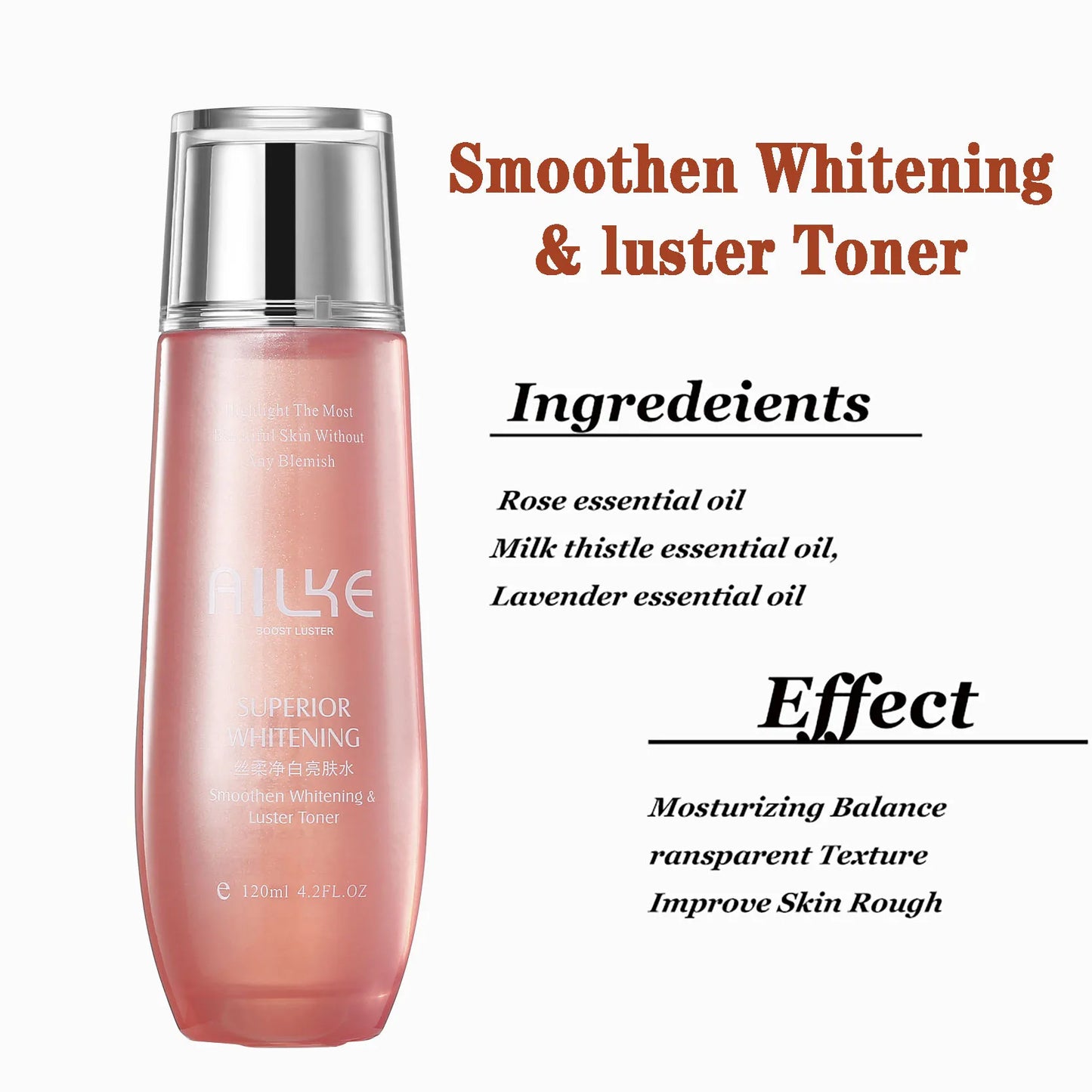 AILKE Rosewater Face Toner, With Vitamin C, Brightening, Cleaning Pores, Moisturizing, Oil Control, Facial Care Comestics