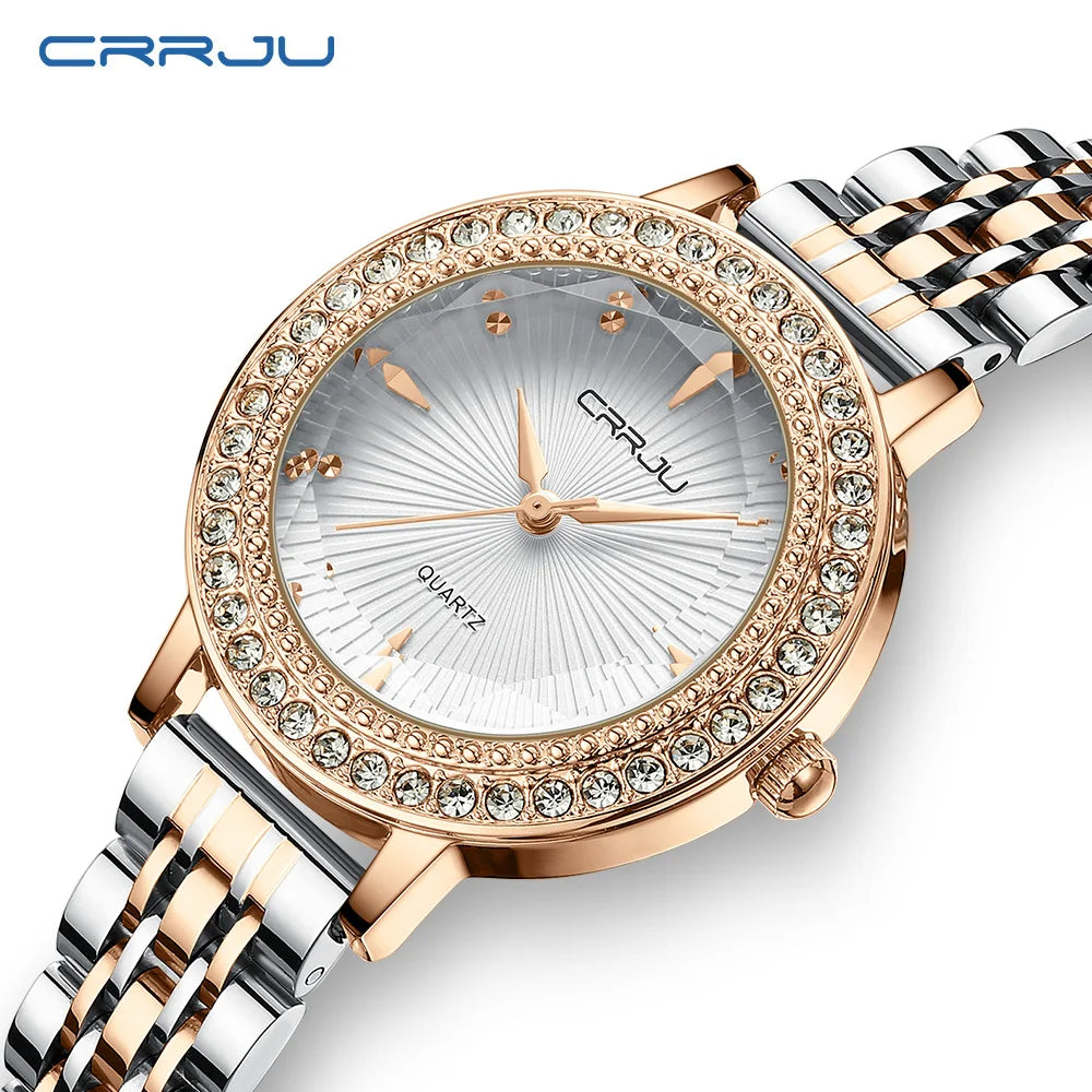 CRRJU Luxury Watch For Woman High Quality Diamond Ladies Quartz Watch Waterproof Stainless Steel Women Watches reloj