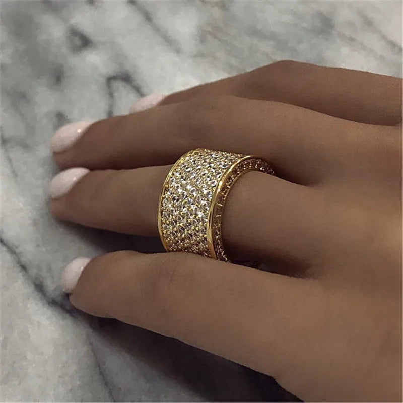 Huitan Modern Fashion Metal Gold Color Ring for Women Irregular Shape Cubic Zircon Rings Daily Wear Party Statement Jewelry Hot