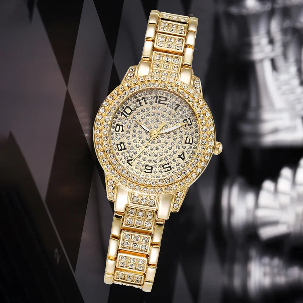 Luxury Women Gold Watch Fashion Ladies Quartz Diamond Wristwatch Elegant Female Bracelet Watches Set Reloj Mujer