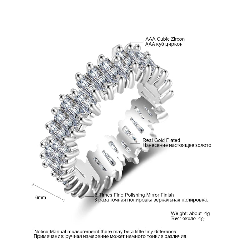 ZAKOL Classic Baguette Cubic Zirconia Engagement Rings for Women Luxury 18K Gold Color Plated Wedding Party Jewelry