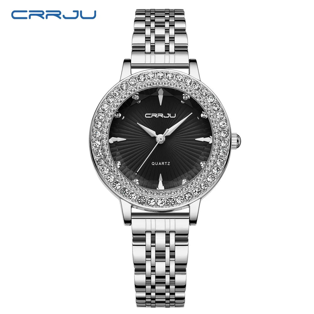 CRRJU Luxury Watch For Woman High Quality Diamond Ladies Quartz Watch Waterproof Stainless Steel Women Watches reloj