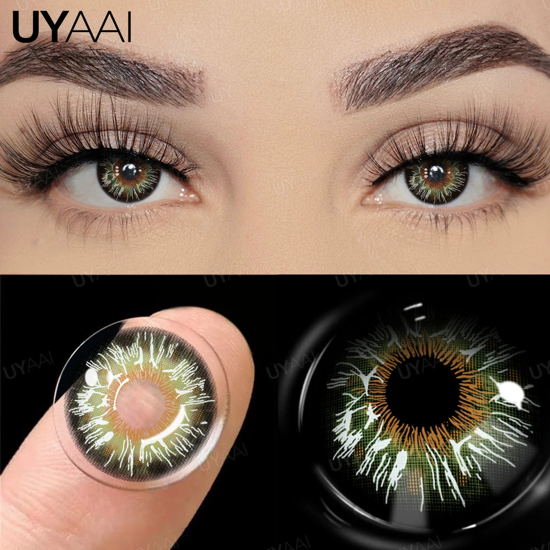 UYAAI 1 Pair Blue Eye Color Lenses Natural Green Eye Contacts High Quality Colored Pupils for Eyes Natural Fashion Lenses