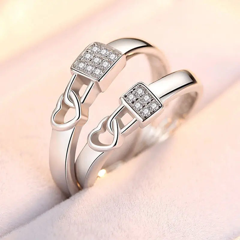 Luxury Zircon Couple Paired Rings For Women Men Exquisite Crown Flower Promise Adjustable Finger Ring Lover Wedding Jewelry Gift